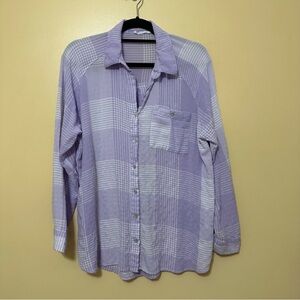Jane + Delancey Oversized Lightweight Plaid Button Up Shirt Women L Purple